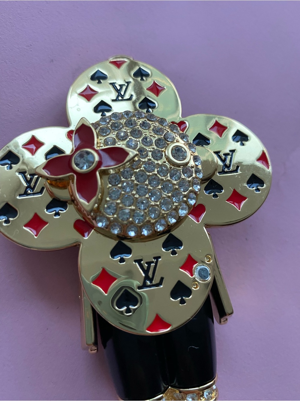 Vivi Ubranded -Tone Floral Logo keychain with Red and Black Enamel and Crystal
